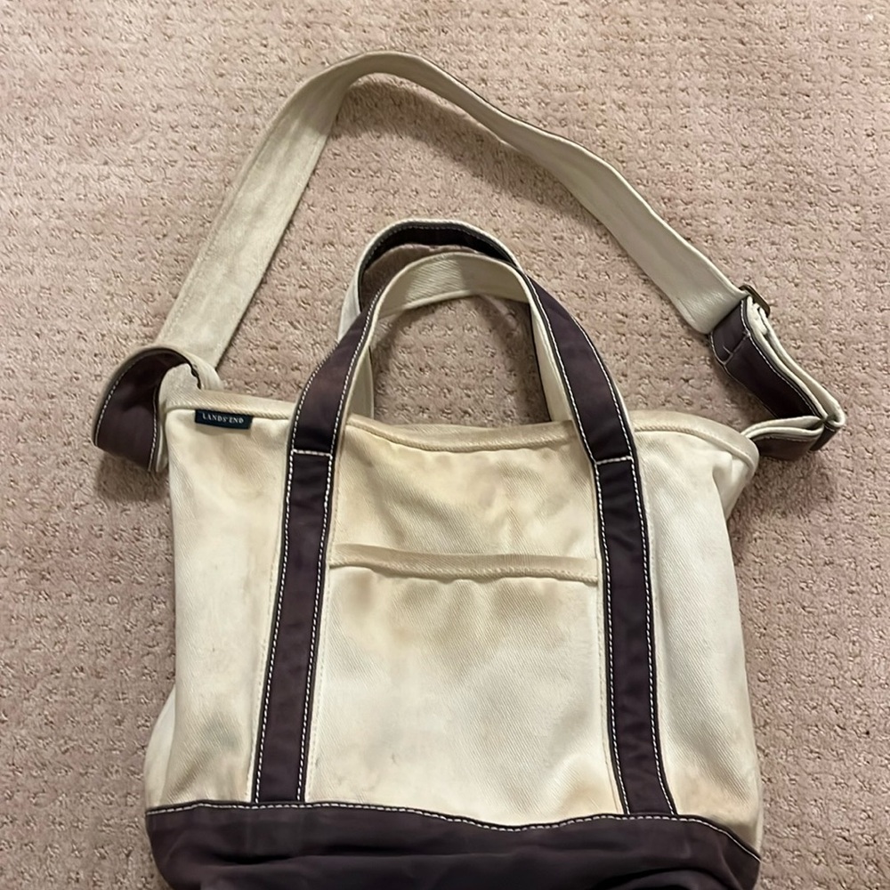 Lands end canvas boat tote bag navy